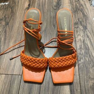 Orange Heeled Sandals